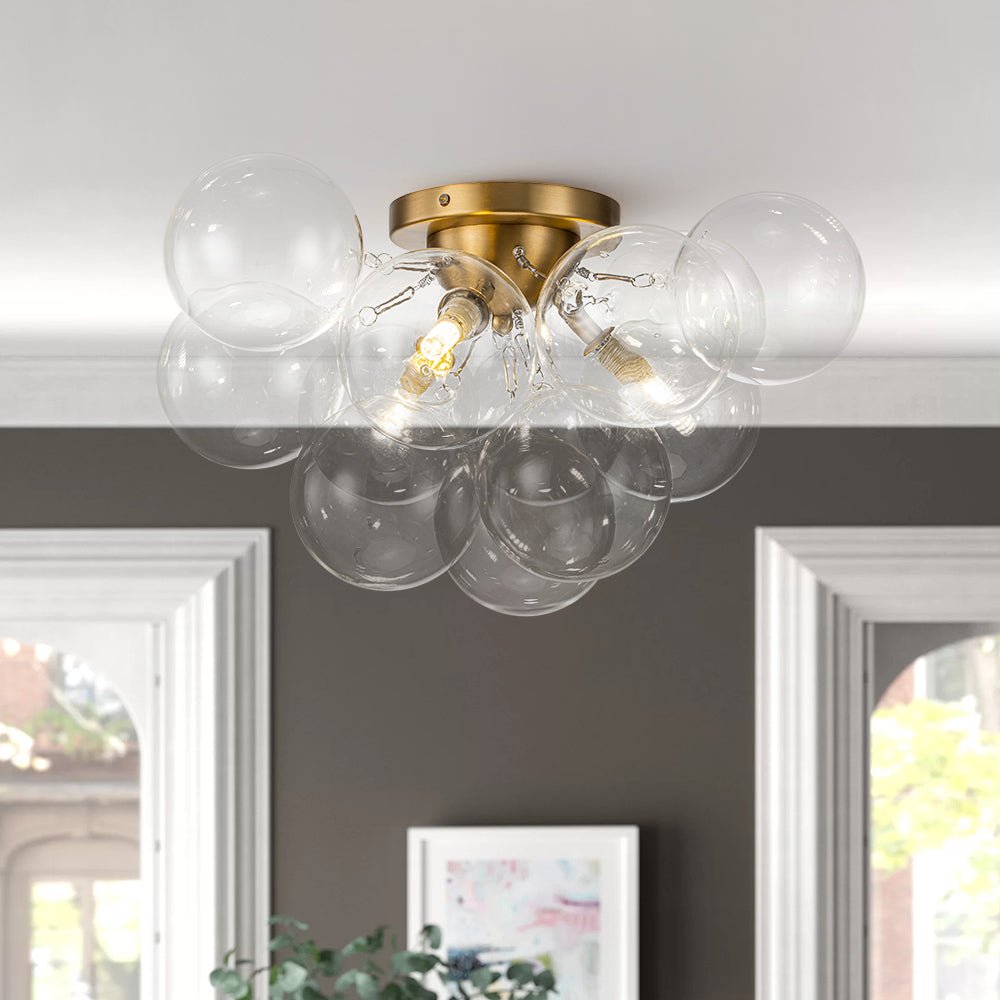 Semi-plafondlamp 3 lichtpunten messing helder glas bol bubble stijl moderne verlichting hal woonkamer | Sulvida
