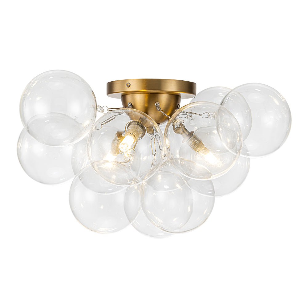 Semi-plafondlamp 3 lichtpunten messing helder glas bol bubble stijl moderne verlichting hal woonkamer | Sulvida