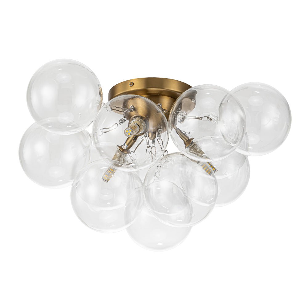 Semi-plafondlamp 3 lichtpunten messing helder glas bol bubble stijl moderne verlichting hal woonkamer | Sulvida