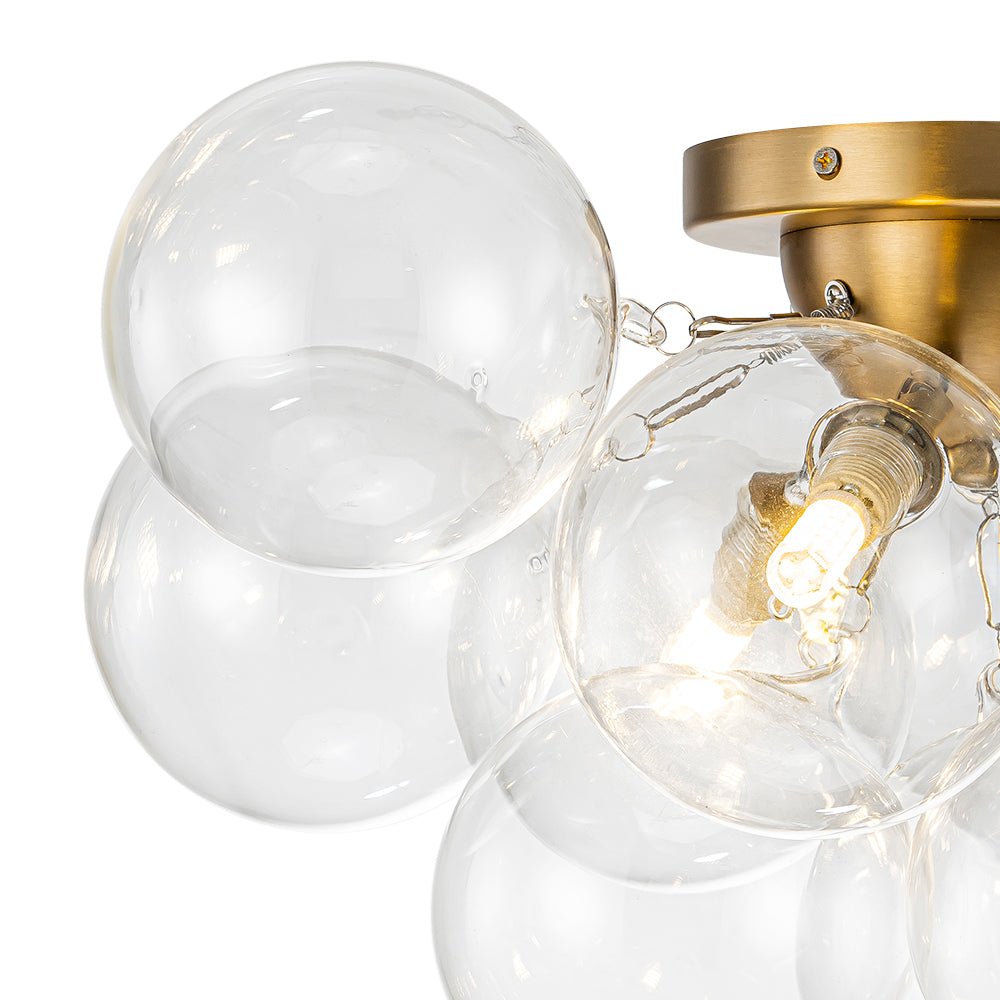 Semi-plafondlamp 3 lichtpunten messing helder glas bol bubble stijl moderne verlichting hal woonkamer | Sulvida