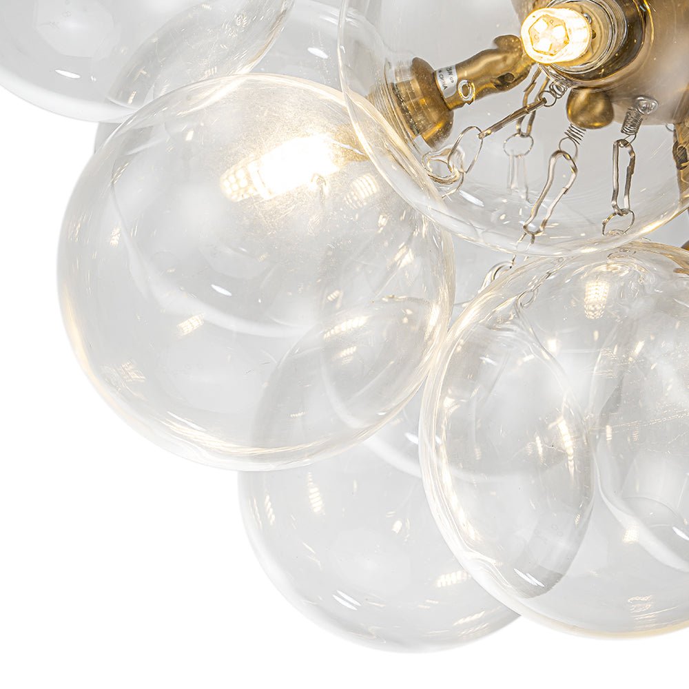 Semi-plafondlamp 3 lichtpunten messing helder glas bol bubble stijl moderne verlichting hal woonkamer | Sulvida