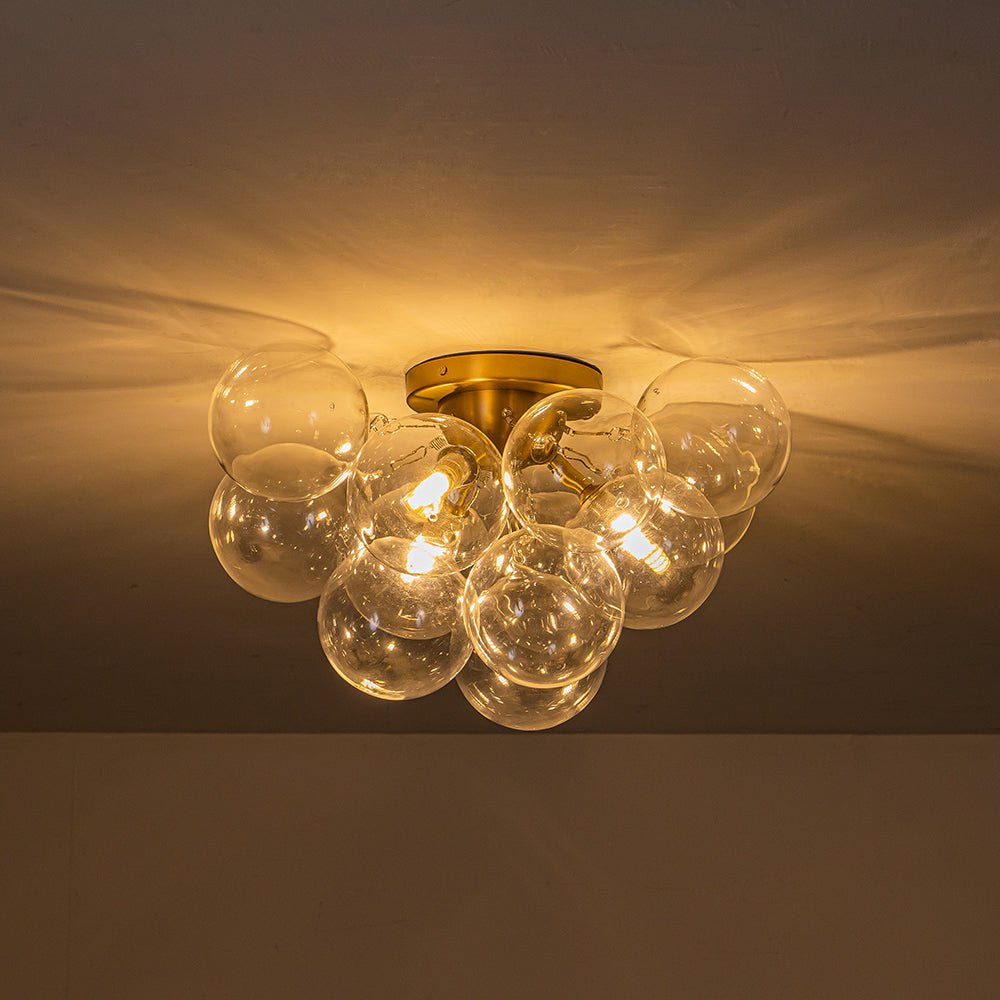Semi-plafondlamp 3 lichtpunten messing helder glas bol bubble stijl moderne verlichting hal woonkamer | Sulvida