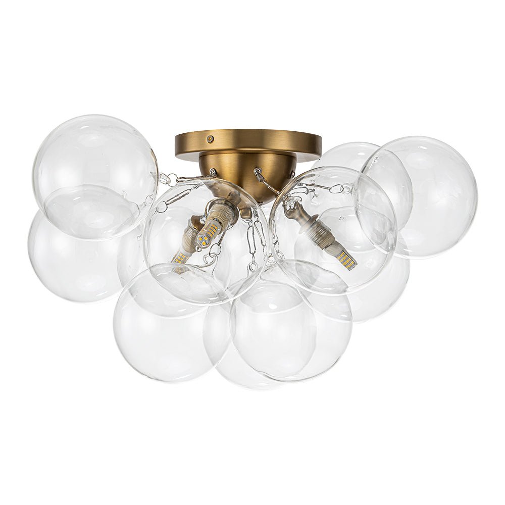 Semi-plafondlamp 3 lichtpunten messing helder glas bol bubble stijl moderne verlichting hal woonkamer | Sulvida