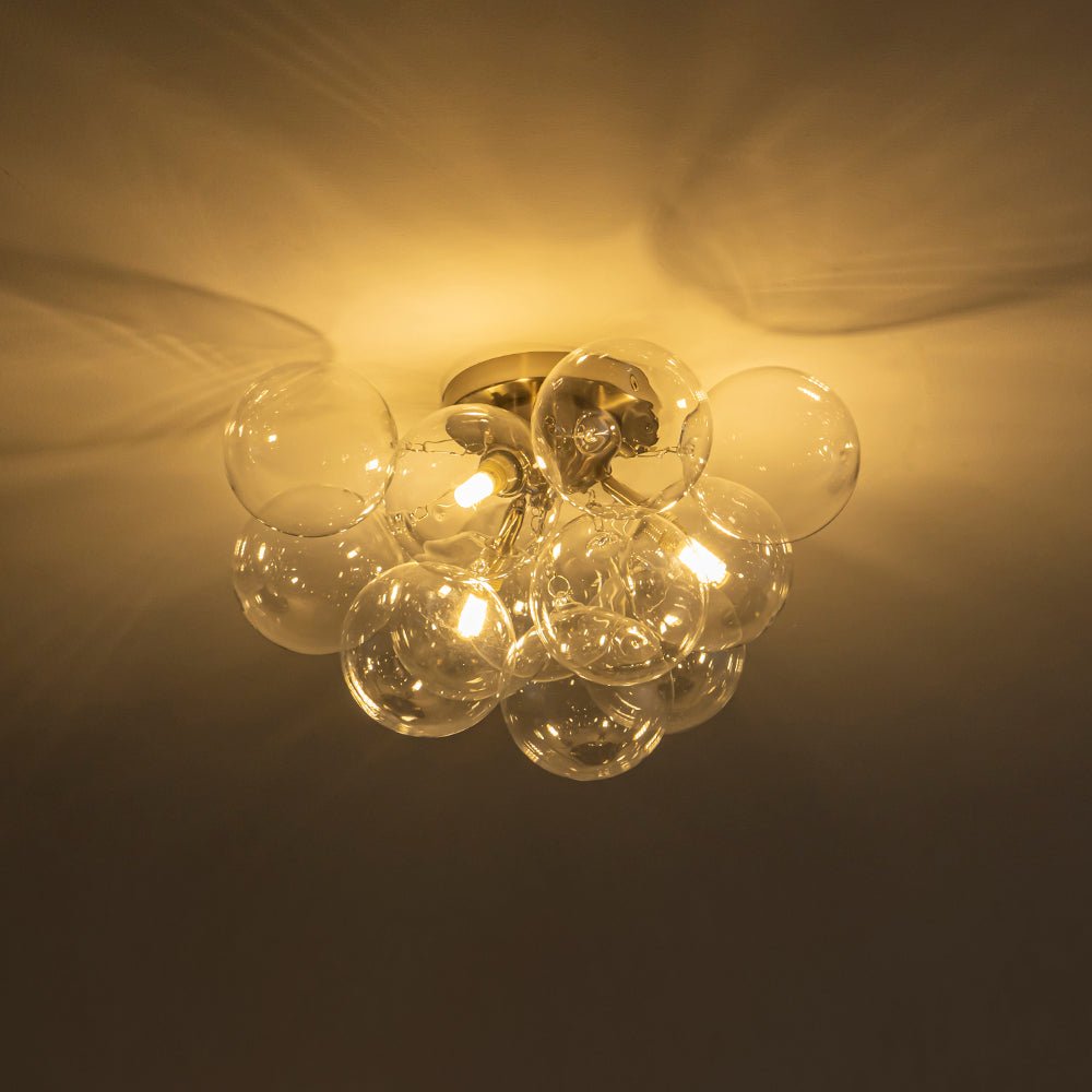 Semi-plafondlamp 3 lichtpunten messing helder glas bol bubble stijl moderne verlichting hal woonkamer | Sulvida