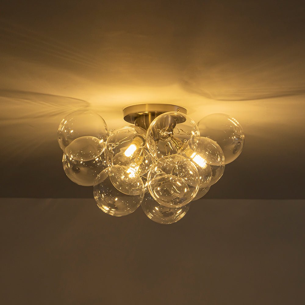 Semi-plafondlamp 3 lichtpunten messing helder glas bol bubble stijl moderne verlichting hal woonkamer | Sulvida