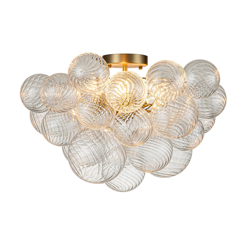 Glazen Plafondbel Kroonluchter Goudkleurig 3-Lichts Ribbel Bubble Plafondlamp Moderne Woonkamer Slaapkamer | Sulvida