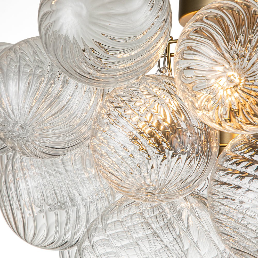 Glazen Plafondbel Kroonluchter Goudkleurig 3-Lichts Ribbel Bubble Plafondlamp Moderne Woonkamer Slaapkamer | Sulvida