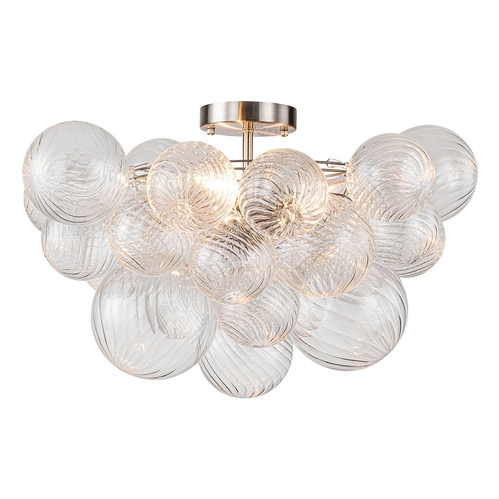 Plafondlamp Geribbeld Glas 3 Lichtpunten Bubble Chroom Messing Modern Woonkamer Eetkamer Hanglamp Semi-Flush | Sulvida