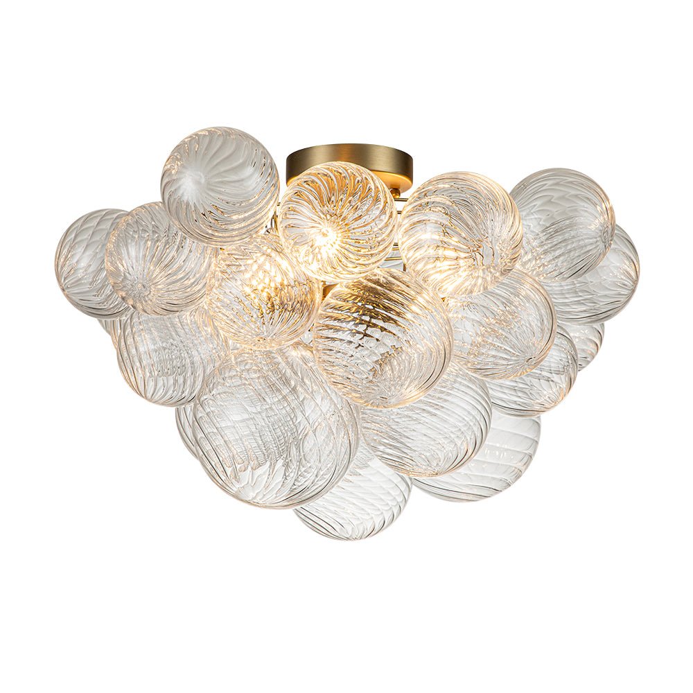 Plafondlamp Geribbeld Glas 3 Lichtpunten Bubble Chroom Messing Modern Woonkamer Eetkamer Hanglamp Semi-Flush | Sulvida