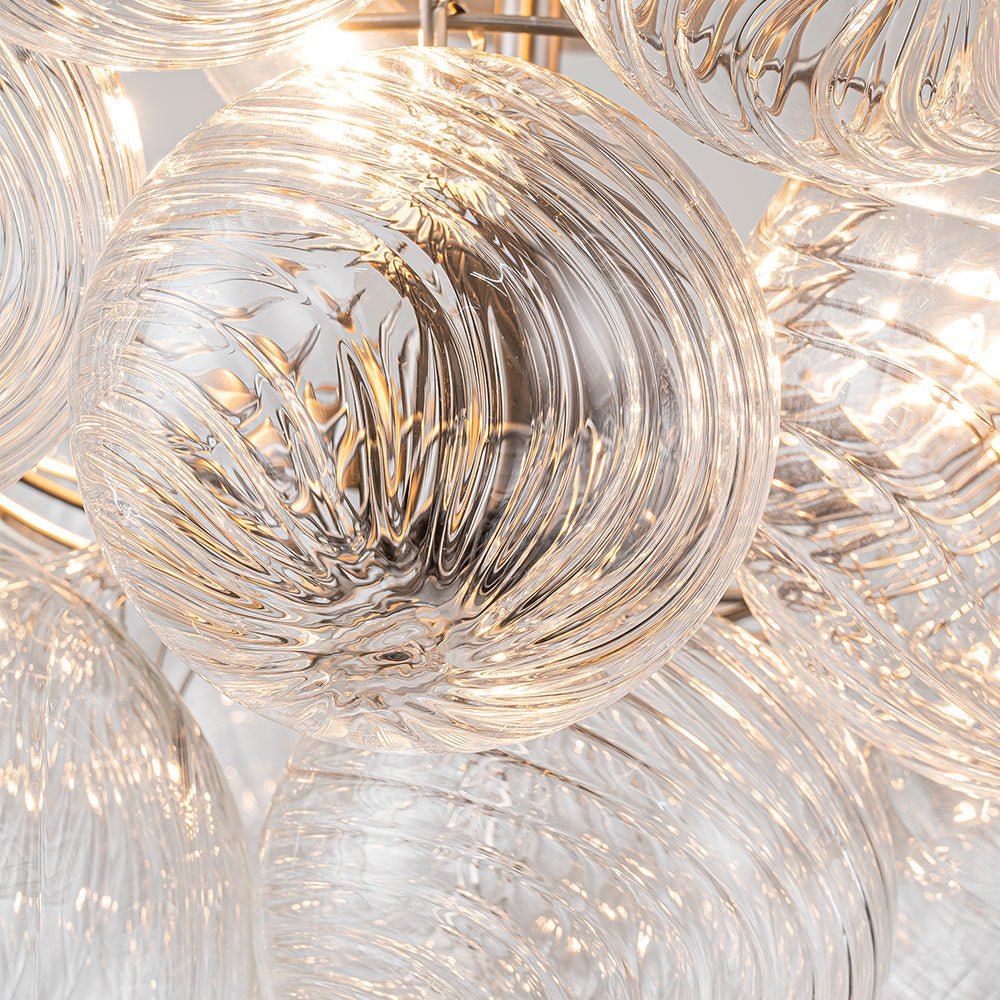 Plafondlamp Geribbeld Glas 3 Lichtpunten Bubble Chroom Messing Modern Woonkamer Eetkamer Hanglamp Semi-Flush | Sulvida