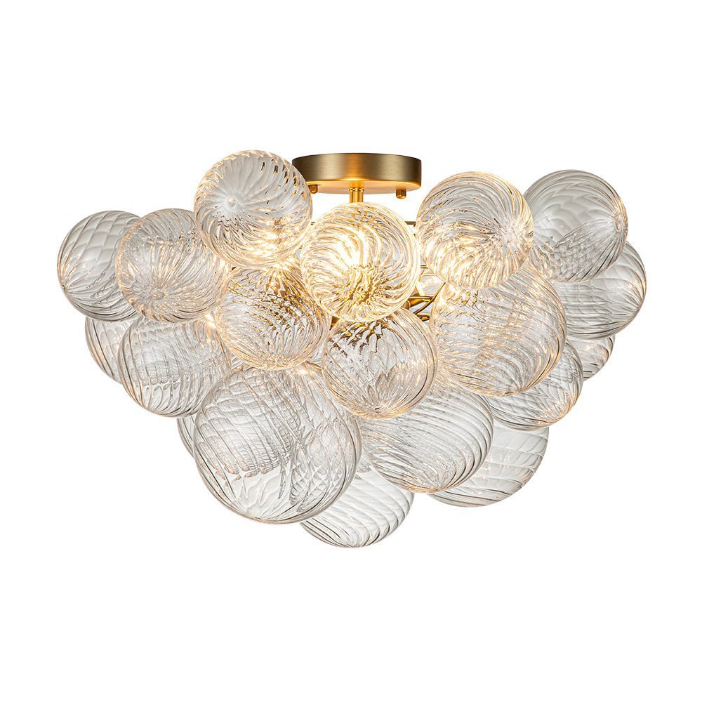 Plafondlamp Geribbeld Glas 3 Lichtpunten Bubble Chroom Messing Modern Woonkamer Eetkamer Hanglamp Semi-Flush | Sulvida
