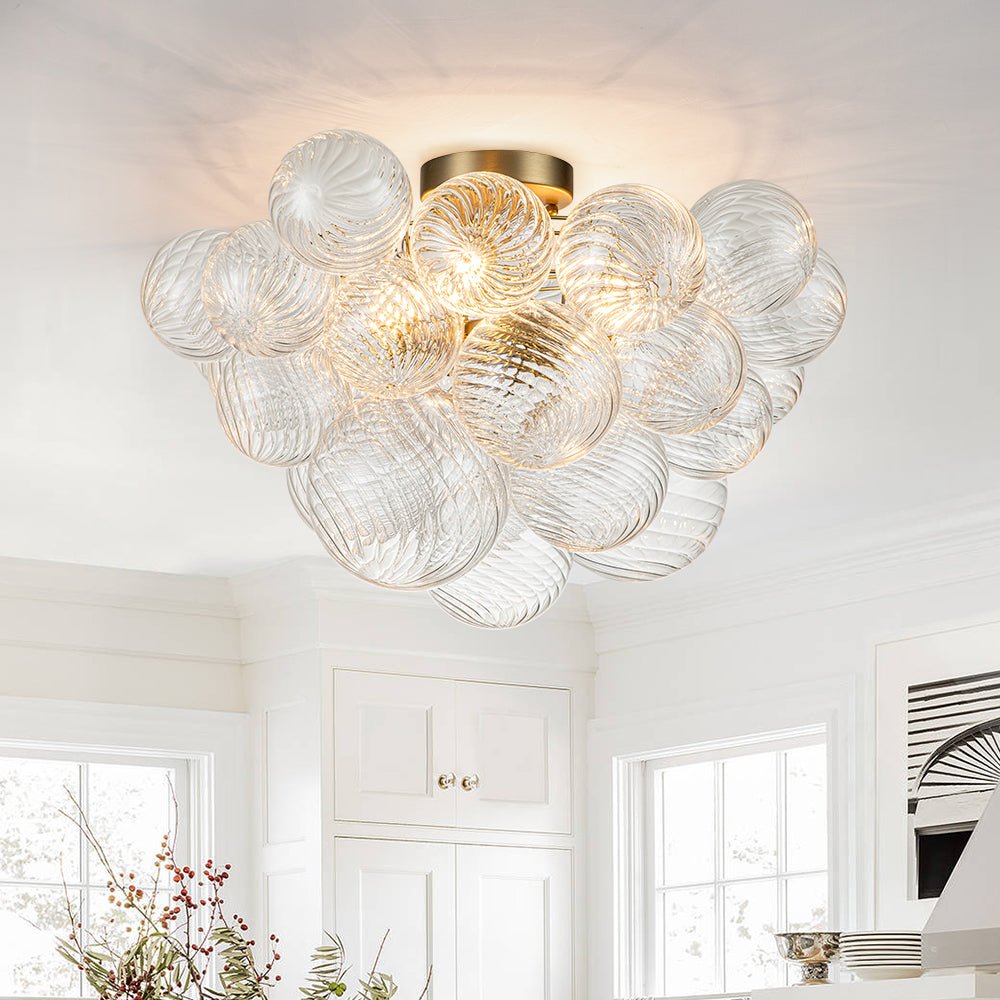 Plafondlamp Geribbeld Glas 3 Lichtpunten Bubble Chroom Messing Modern Woonkamer Eetkamer Hanglamp Semi-Flush | Sulvida