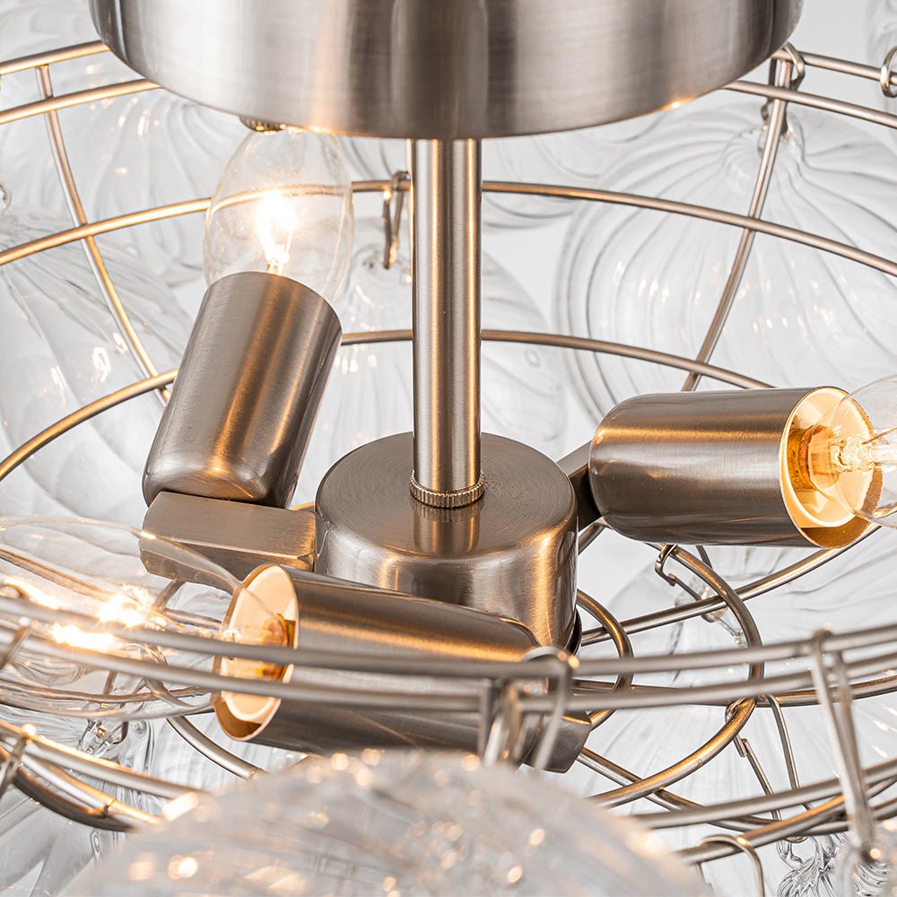 Plafondlamp Geribbeld Glas 3 Lichtpunten Bubble Chroom Messing Modern Woonkamer Eetkamer Hanglamp Semi-Flush | Sulvida