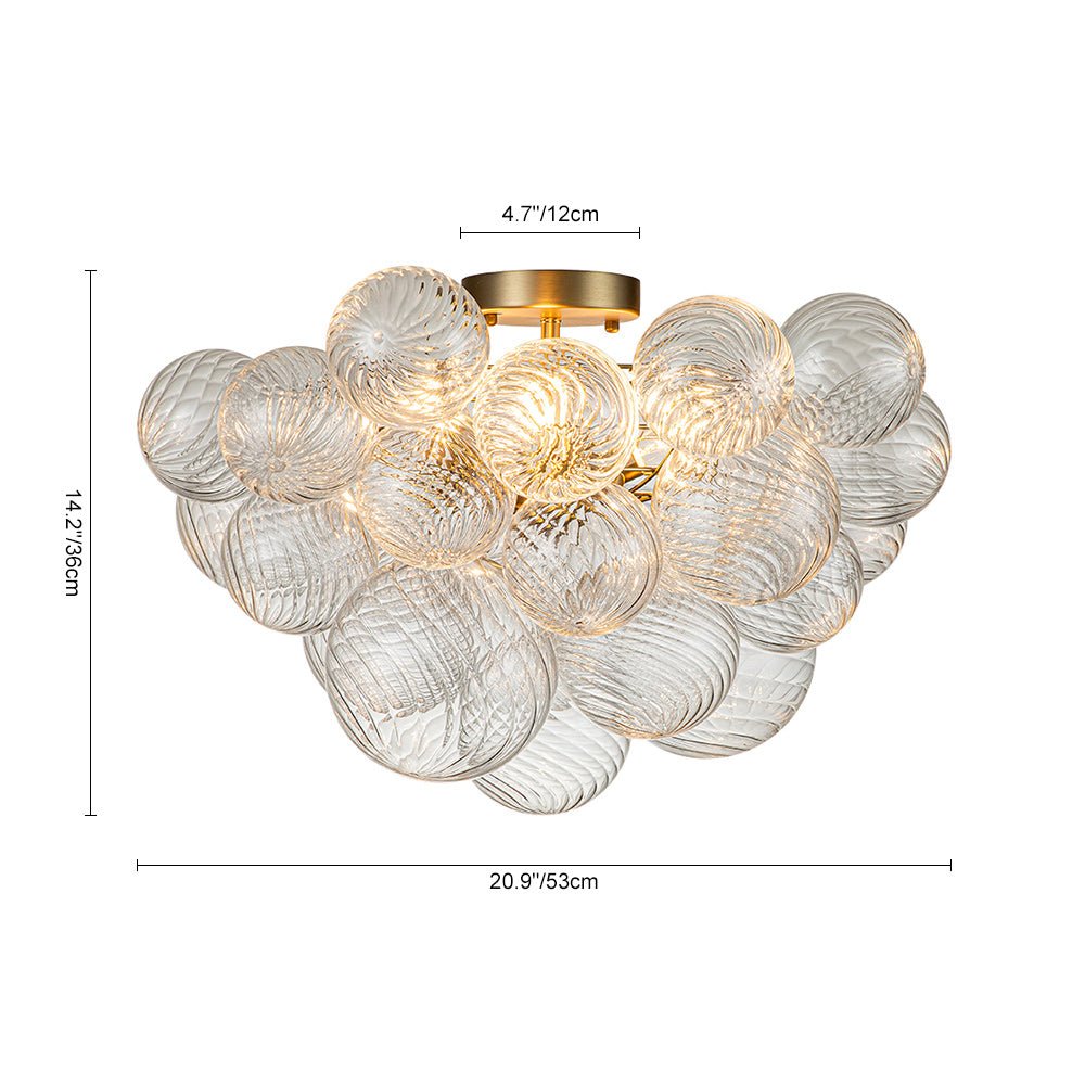 Plafondlamp Geribbeld Glas 3 Lichtpunten Bubble Chroom Messing Modern Woonkamer Eetkamer Hanglamp Semi-Flush | Sulvida