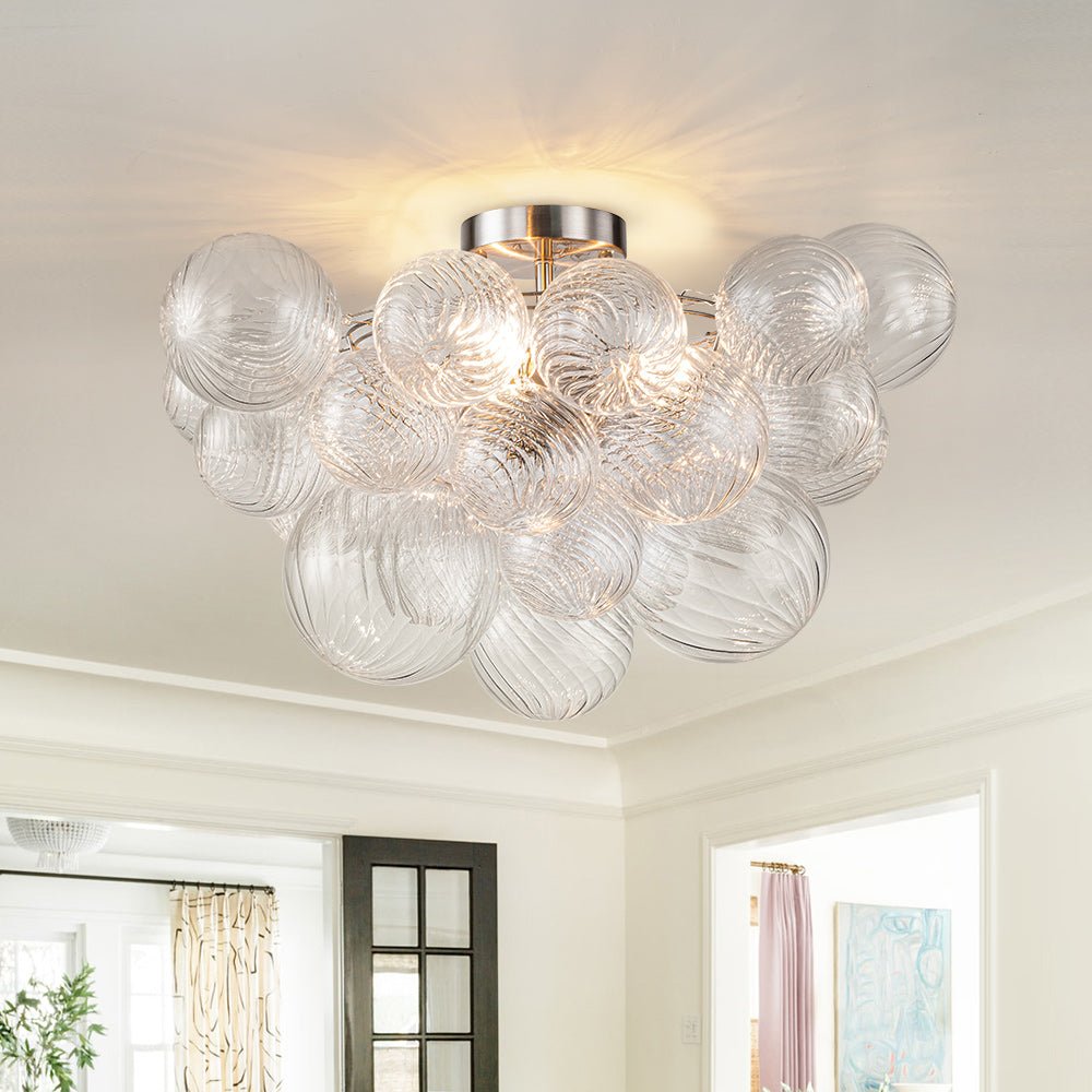 Plafondlamp Geribbeld Glas 3 Lichtpunten Bubble Chroom Messing Modern Woonkamer Eetkamer Hanglamp Semi-Flush | Sulvida