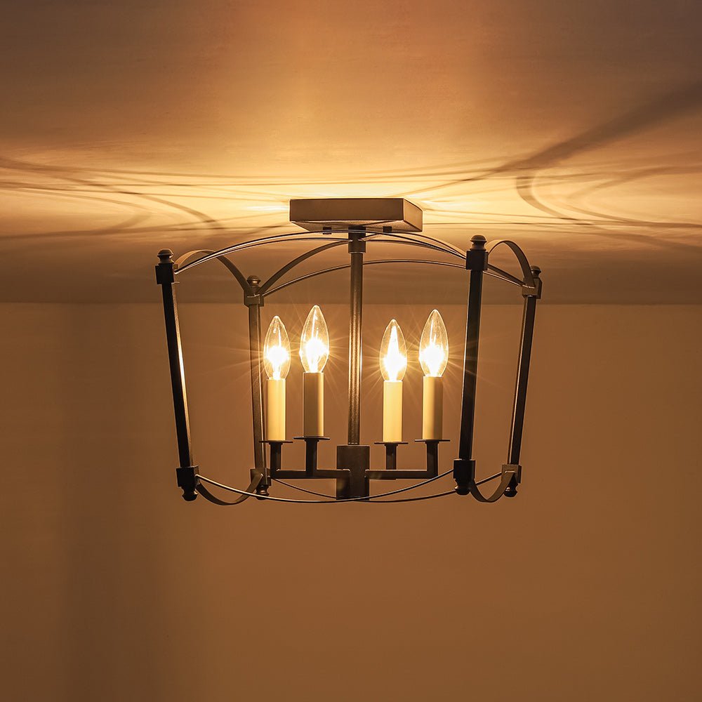 Plafondlamp Lantaarn 4 Lichts Kaars Metaal Zwart Goud Frans Antiek Stijl Kooi Lichtarmatuur Hanglamp | Sulvida