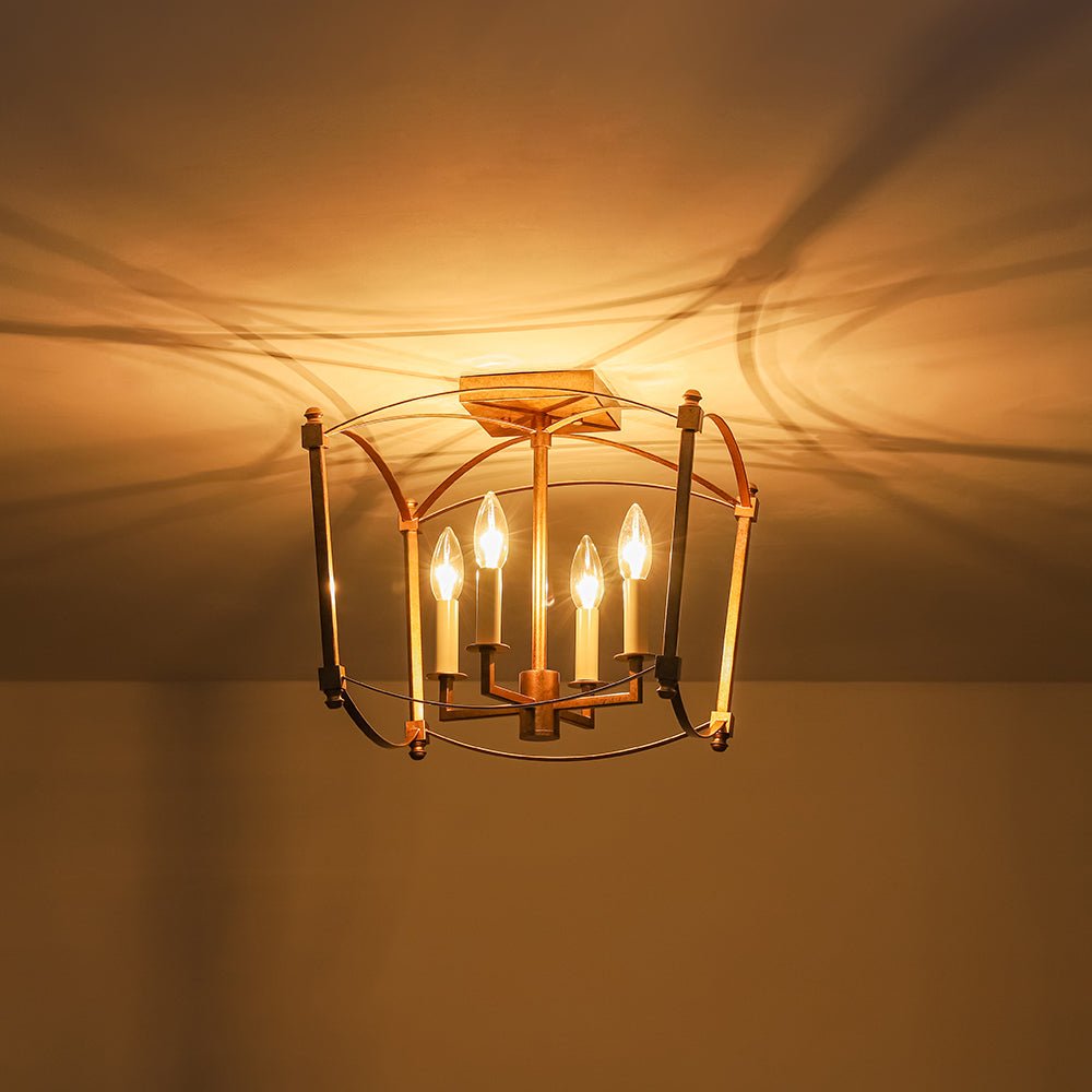Plafondlamp Lantaarn 4 Lichts Kaars Metaal Zwart Goud Frans Antiek Stijl Kooi Lichtarmatuur Hanglamp | Sulvida