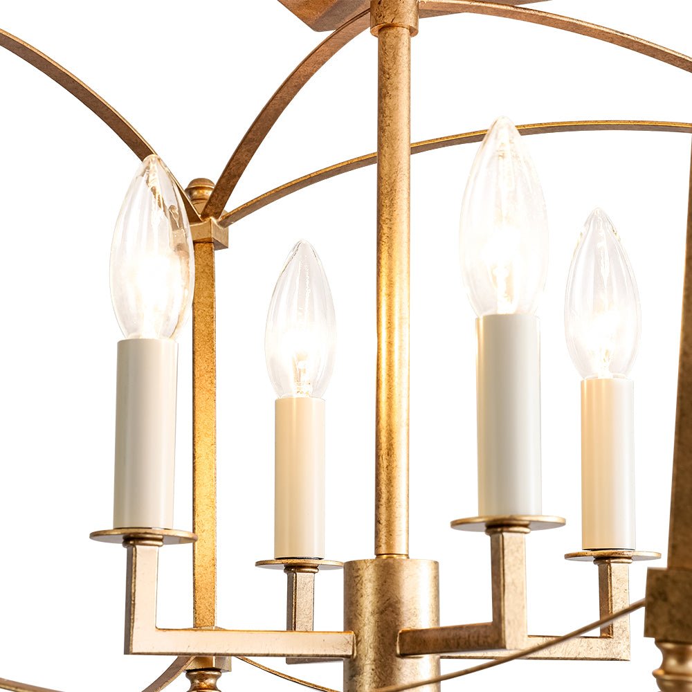 Plafondlamp Lantaarn 4 Lichts Kaars Metaal Zwart Goud Frans Antiek Stijl Kooi Lichtarmatuur Hanglamp | Sulvida