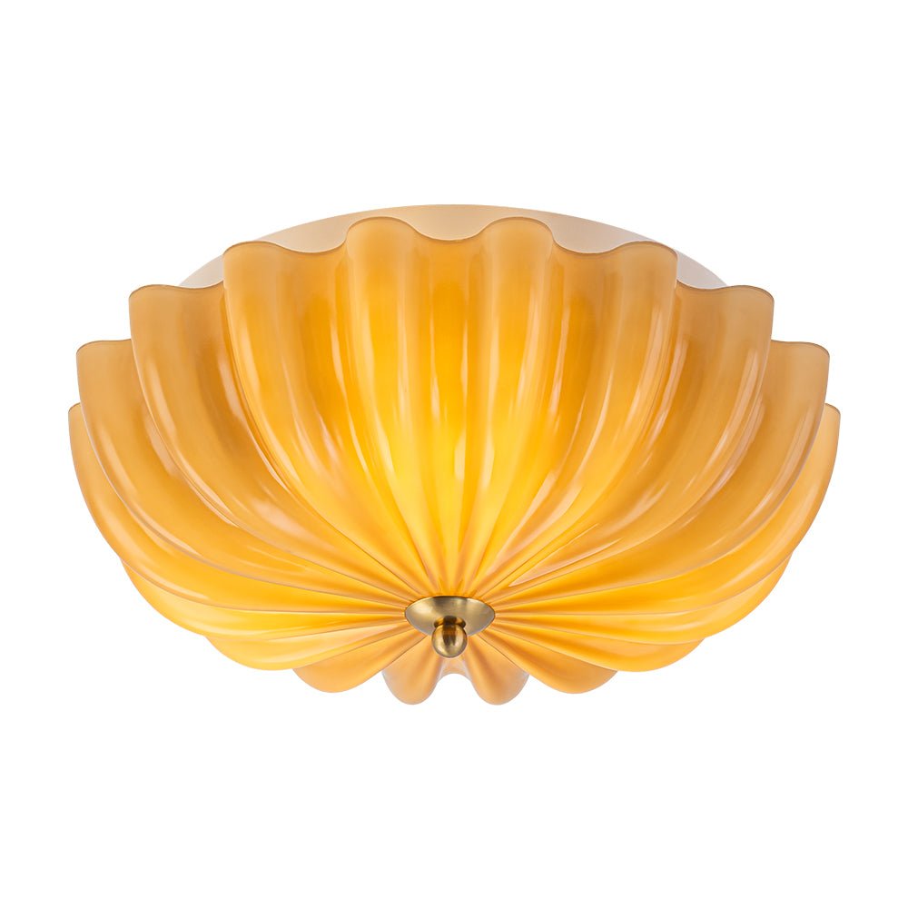 Glazen Plafondlamp Geplooide Bloem Semi Flush Mount Roze Bruin Art Deco 3-Lichts Vintage Verlichting | Sulvida
