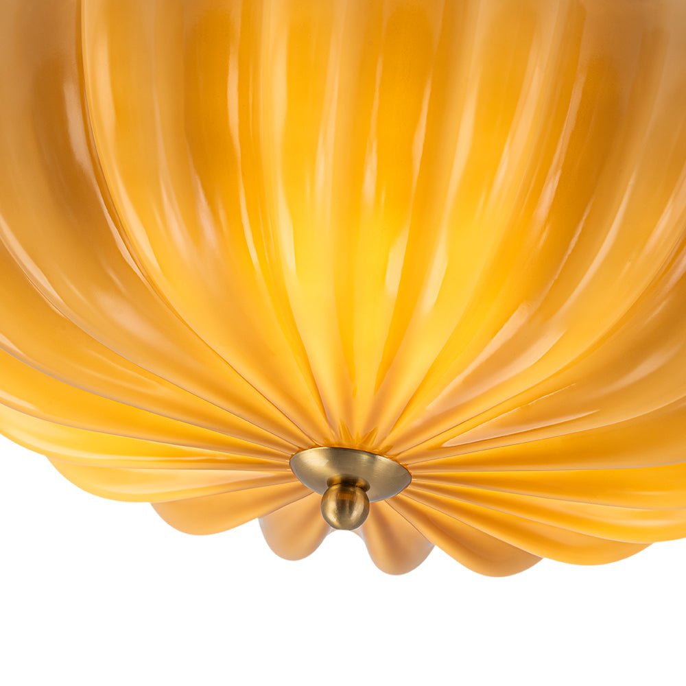 Glazen Plafondlamp Geplooide Bloem Semi Flush Mount Roze Bruin Art Deco 3-Lichts Vintage Verlichting | Sulvida