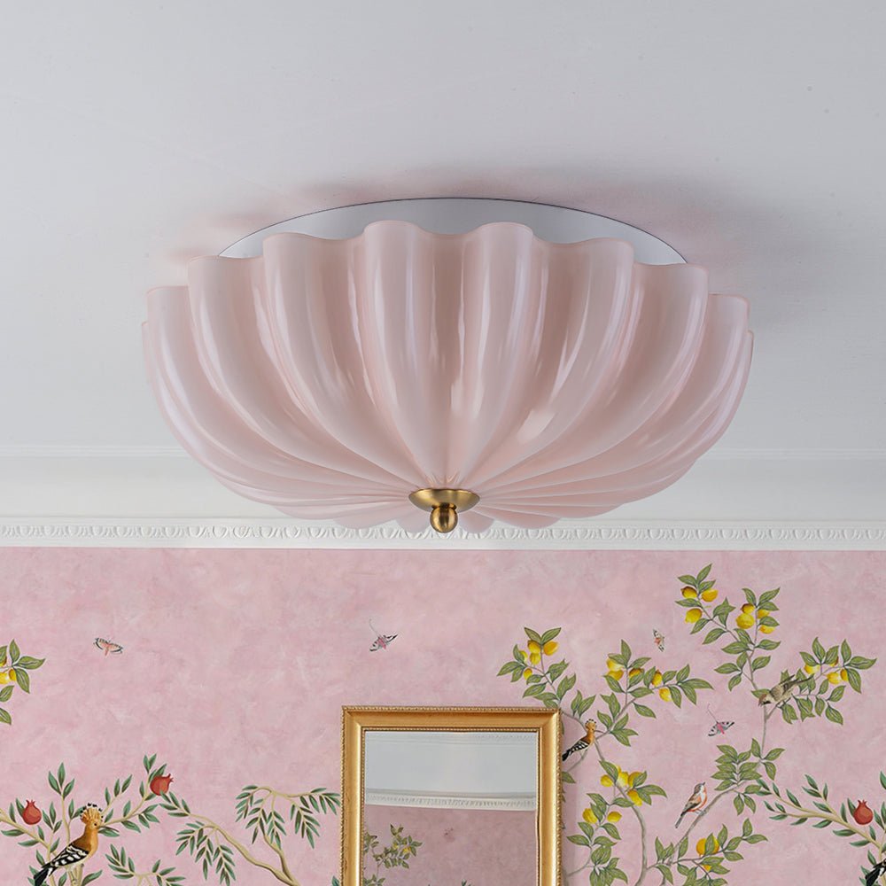 Glazen Plafondlamp Geplooide Bloem Semi Flush Mount Roze Bruin Art Deco 3-Lichts Vintage Verlichting | Sulvida