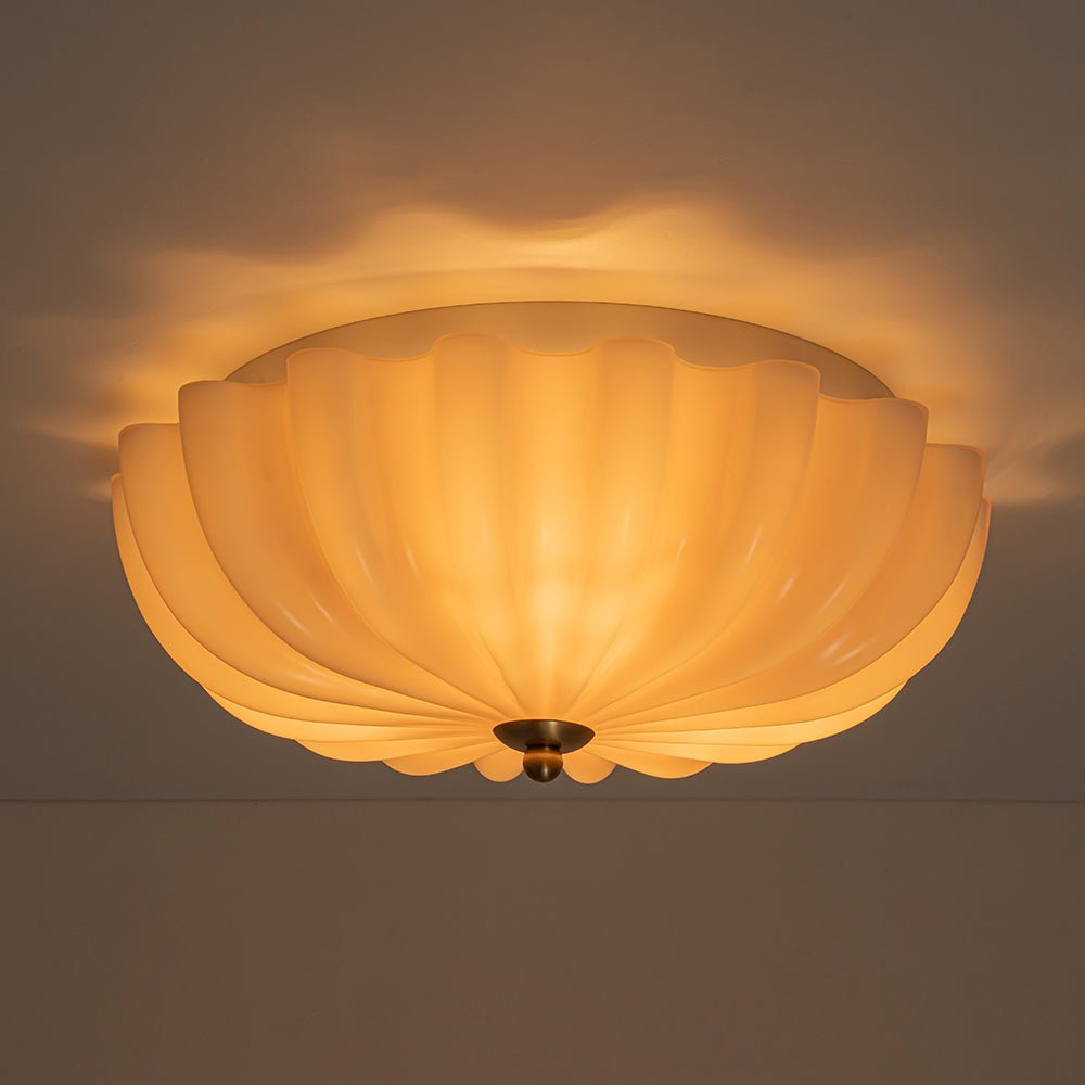 Glazen Plafondlamp Geplooide Bloem Semi Flush Mount Roze Bruin Art Deco 3-Lichts Vintage Verlichting | Sulvida