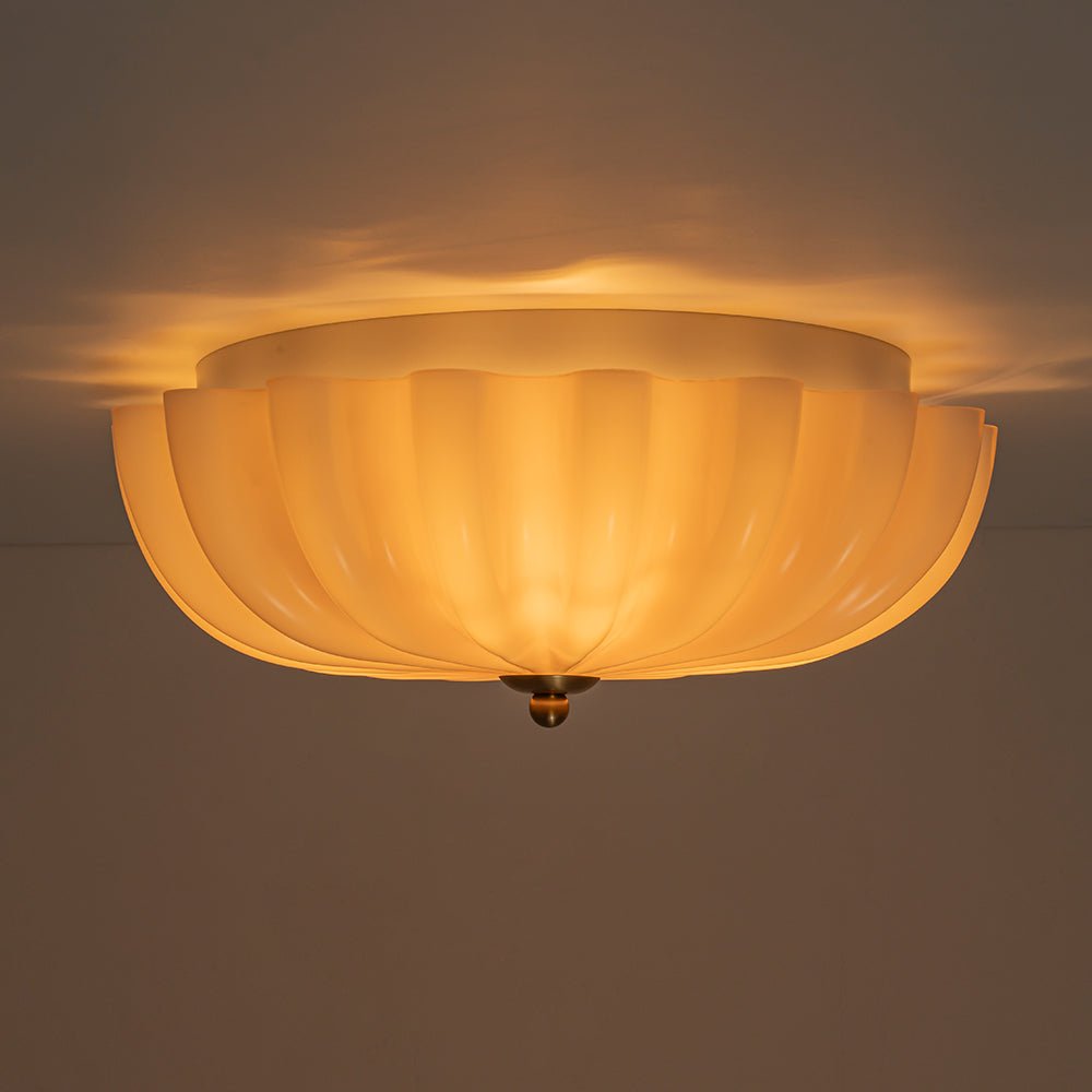 Glazen Plafondlamp Geplooide Bloem Semi Flush Mount Roze Bruin Art Deco 3-Lichts Vintage Verlichting | Sulvida