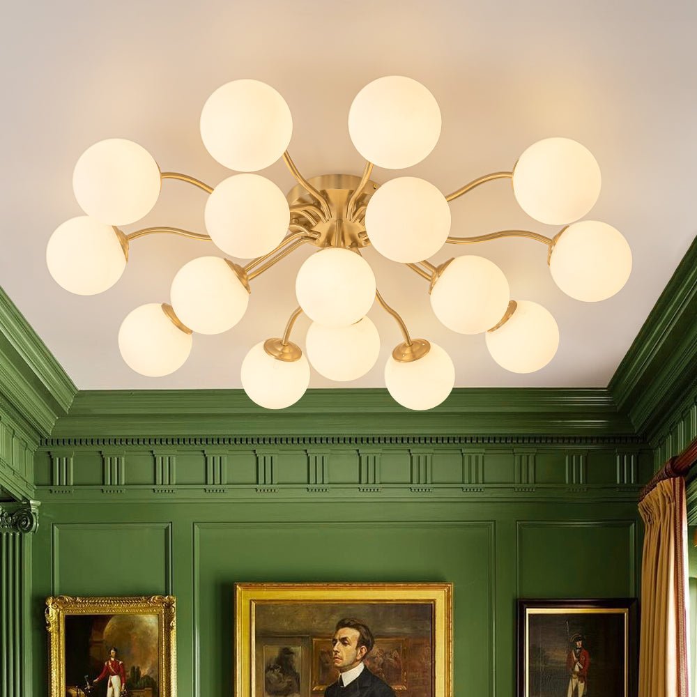 Plafondlamp Geborsteld Messing met Melkglazen Bollen Modern Design 6/11/16 Lichtpunten Dimbaar Sputnik Stijl | Sulvida