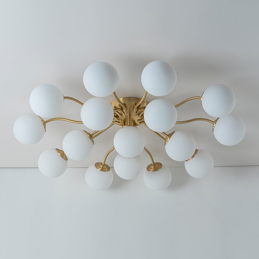 Plafondlamp Geborsteld Messing met Melkglazen Bollen Modern Design 6/11/16 Lichtpunten Dimbaar Sputnik Stijl | Sulvida