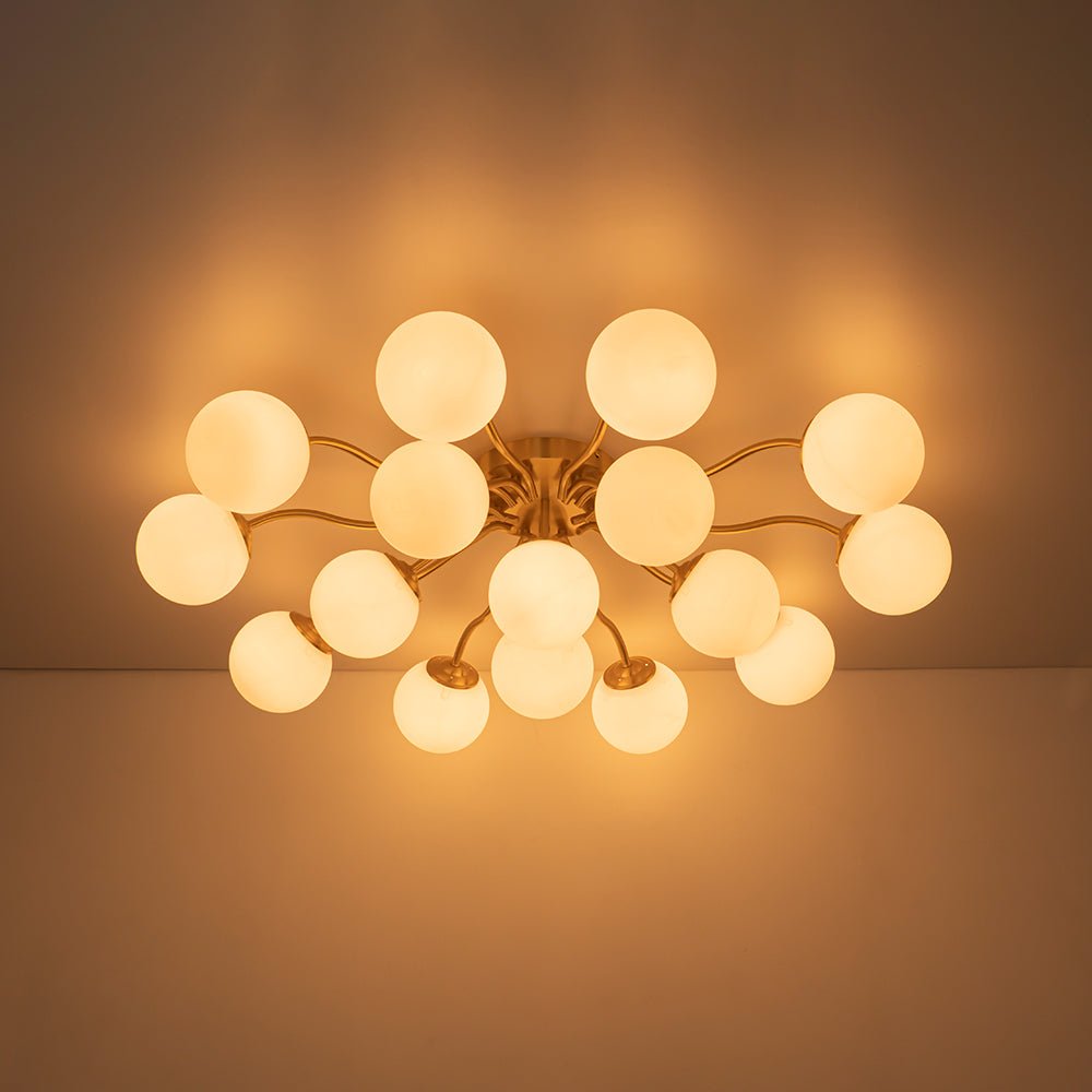 Plafondlamp Geborsteld Messing met Melkglazen Bollen Modern Design 6/11/16 Lichtpunten Dimbaar Sputnik Stijl | Sulvida