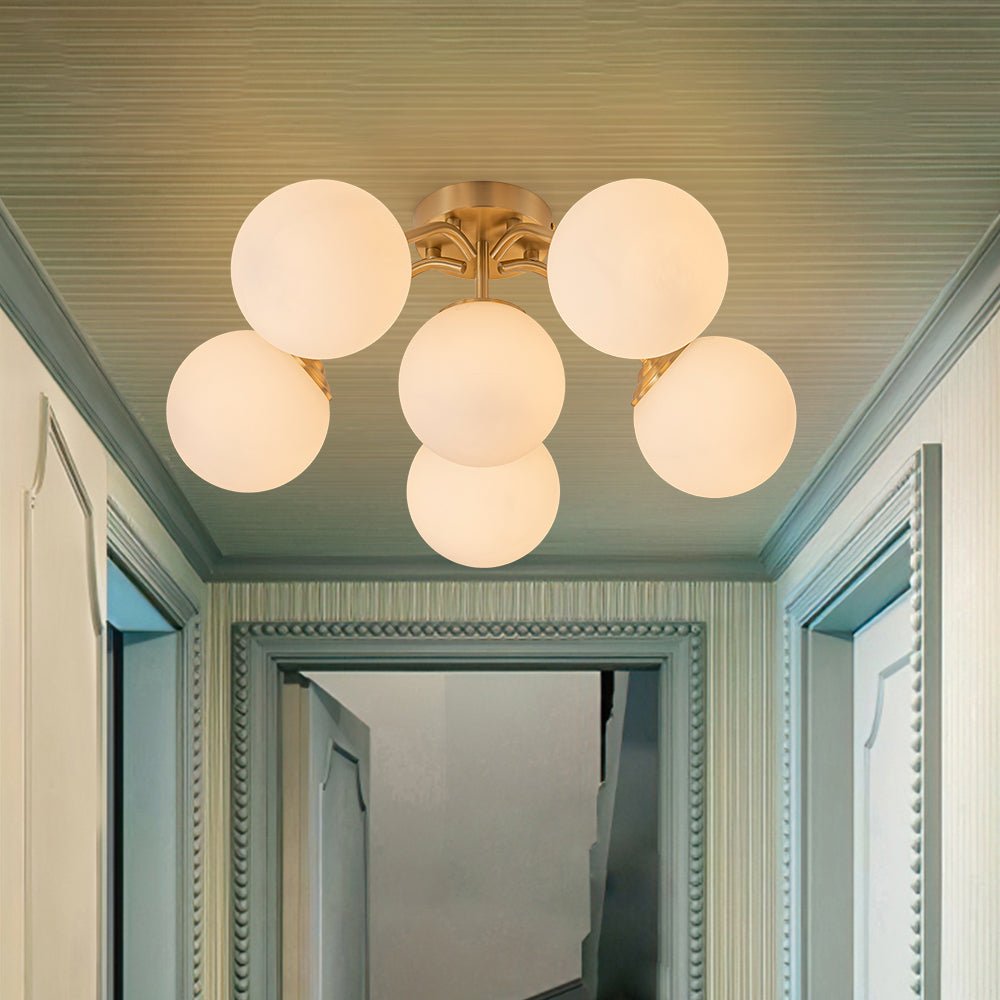 Plafondlamp Geborsteld Messing met Melkglazen Bollen Modern Design 6/11/16 Lichtpunten Dimbaar Sputnik Stijl | Sulvida
