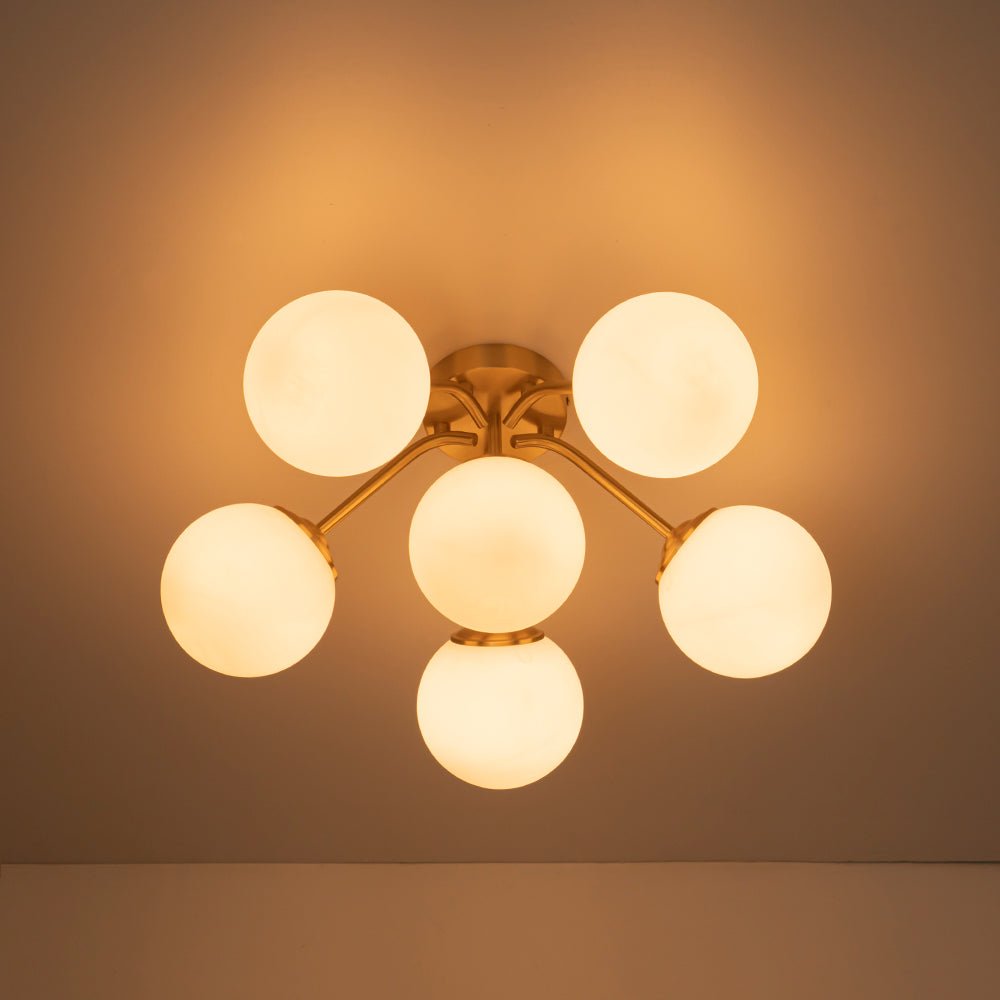 Plafondlamp Geborsteld Messing met Melkglazen Bollen Modern Design 6/11/16 Lichtpunten Dimbaar Sputnik Stijl | Sulvida