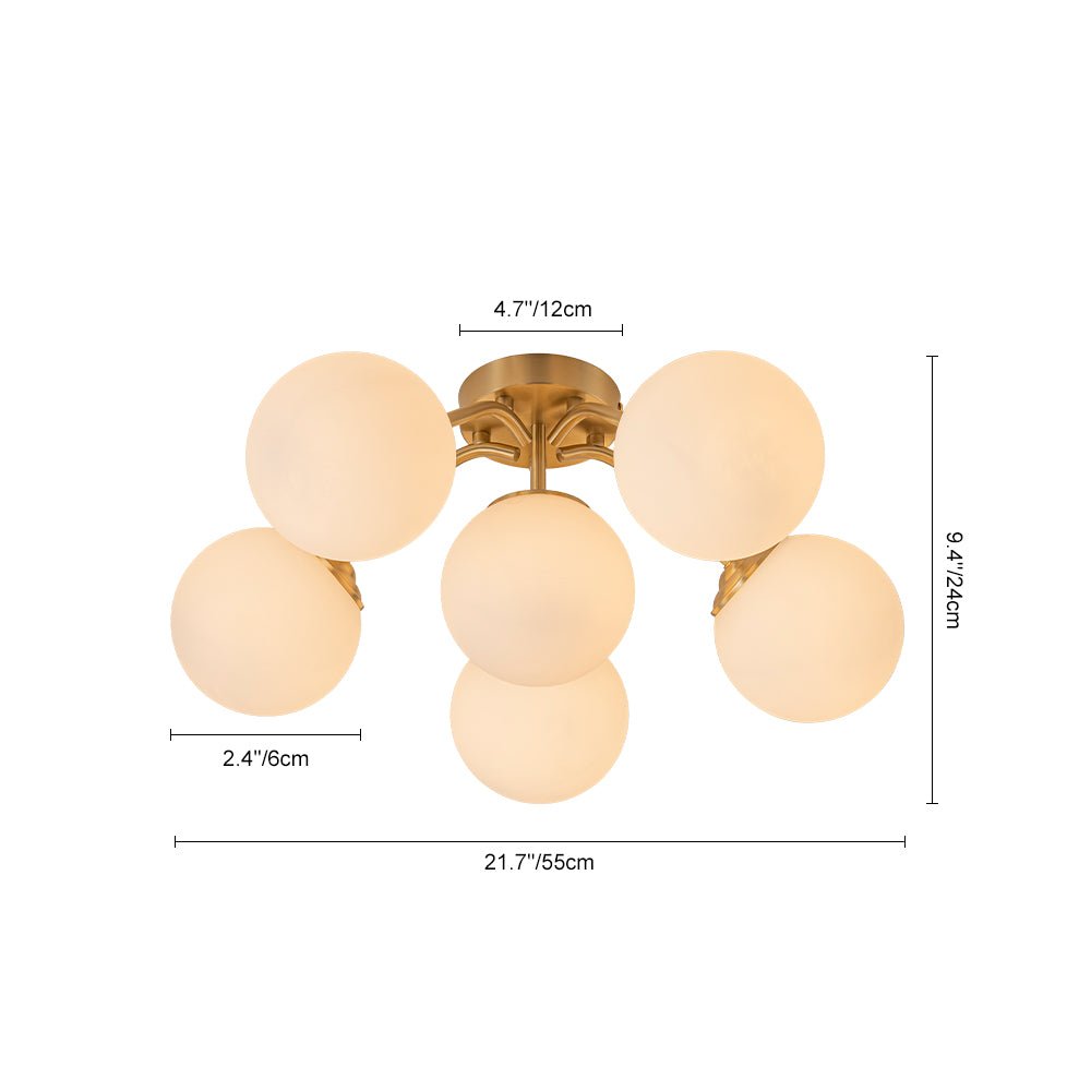 Plafondlamp Geborsteld Messing met Melkglazen Bollen Modern Design 6/11/16 Lichtpunten Dimbaar Sputnik Stijl | Sulvida