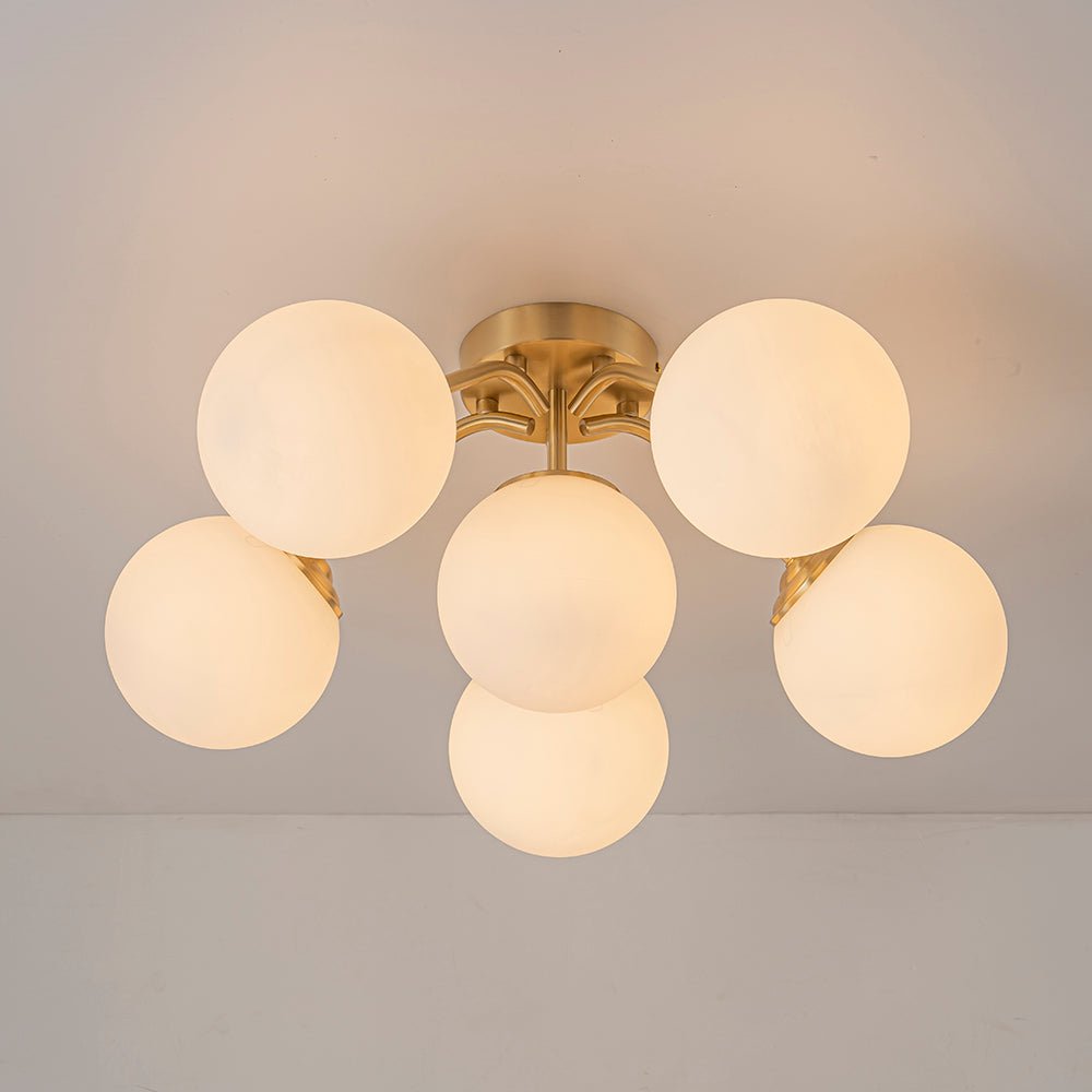 Plafondlamp Geborsteld Messing met Melkglazen Bollen Modern Design 6/11/16 Lichtpunten Dimbaar Sputnik Stijl | Sulvida