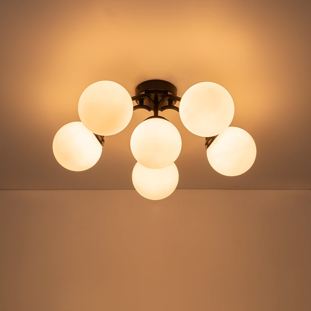 Plafondlamp Geborsteld Messing met Melkglazen Bollen Modern Design 6/11/16 Lichtpunten Dimbaar Sputnik Stijl | Sulvida
