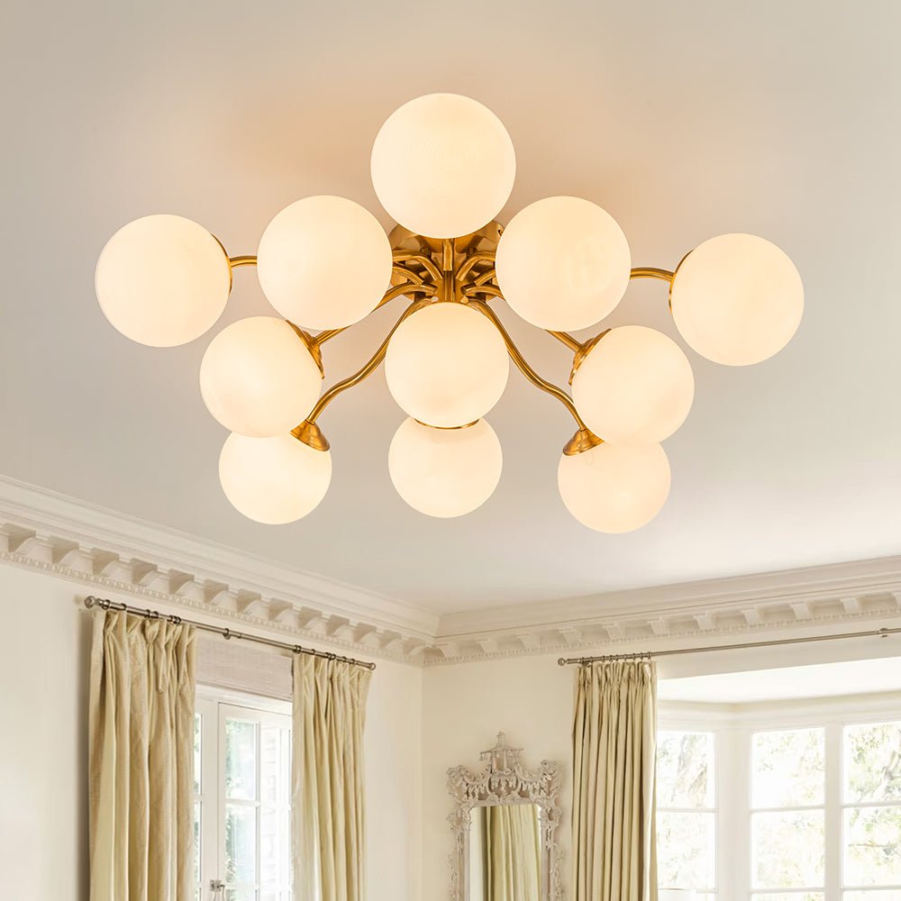 Plafondlamp Geborsteld Messing met Melkglazen Bollen Modern Design 6/11/16 Lichtpunten Dimbaar Sputnik Stijl | Sulvida