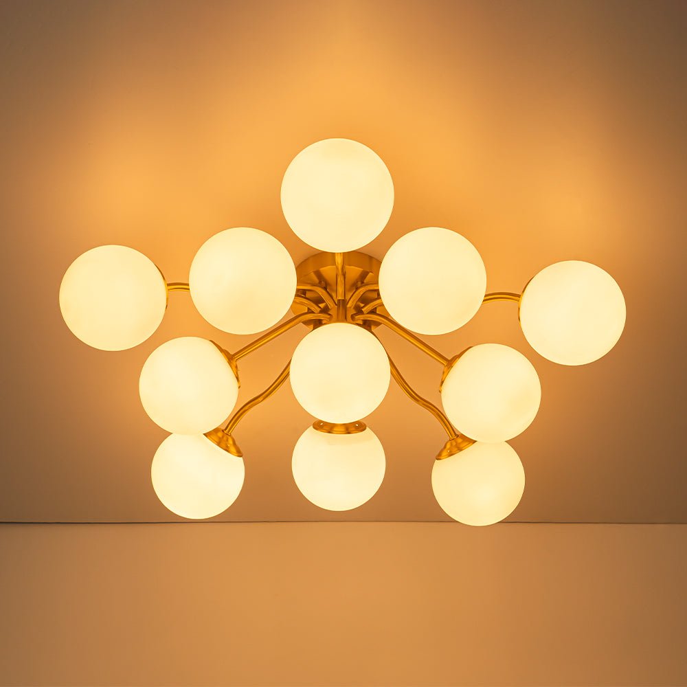 Plafondlamp Geborsteld Messing met Melkglazen Bollen Modern Design 6/11/16 Lichtpunten Dimbaar Sputnik Stijl | Sulvida