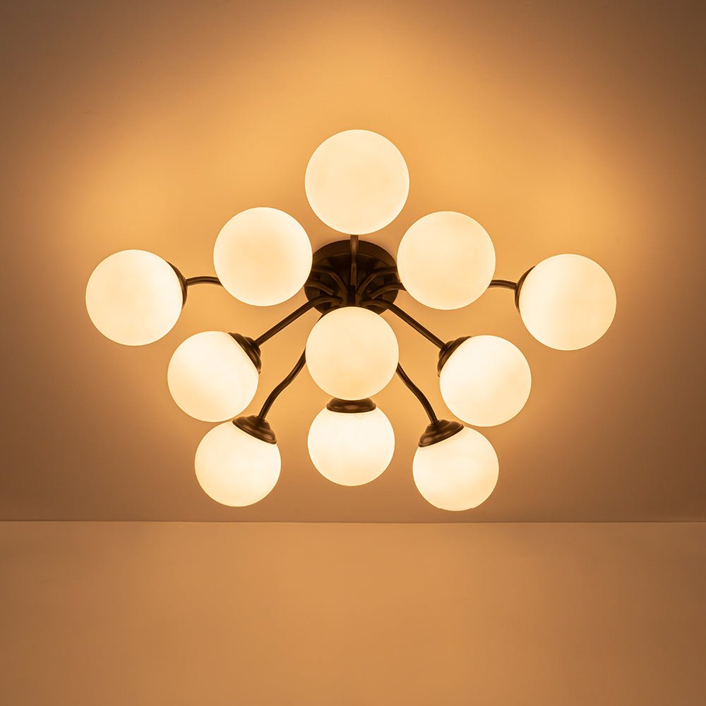 Plafondlamp Geborsteld Messing met Melkglazen Bollen Modern Design 6/11/16 Lichtpunten Dimbaar Sputnik Stijl | Sulvida