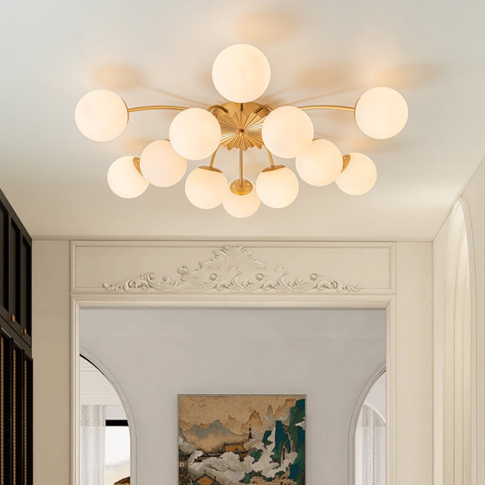 Glazen Bubble Kroonluchter 12 Lichtpunten Semi-Plafond Opaal Wit Glas Messing Chroom Zwart Moderne Hanglamp | Sulvida