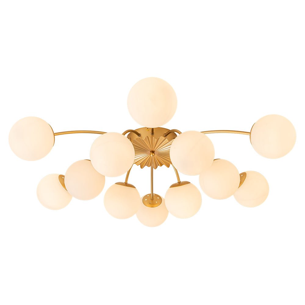 Glazen Bubble Kroonluchter 12 Lichtpunten Semi-Plafond Opaal Wit Glas Messing Chroom Zwart Moderne Hanglamp | Sulvida