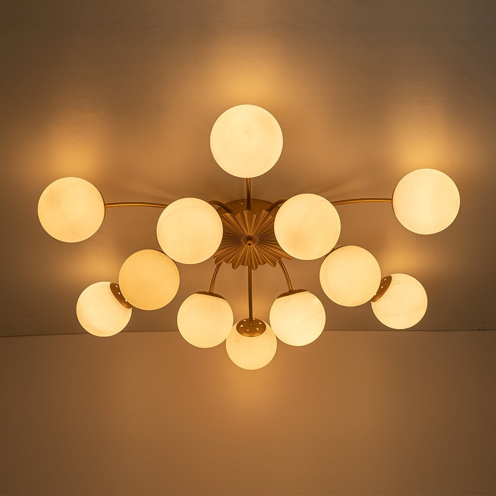 Glazen Bubble Kroonluchter 12 Lichtpunten Semi-Plafond Opaal Wit Glas Messing Chroom Zwart Moderne Hanglamp | Sulvida