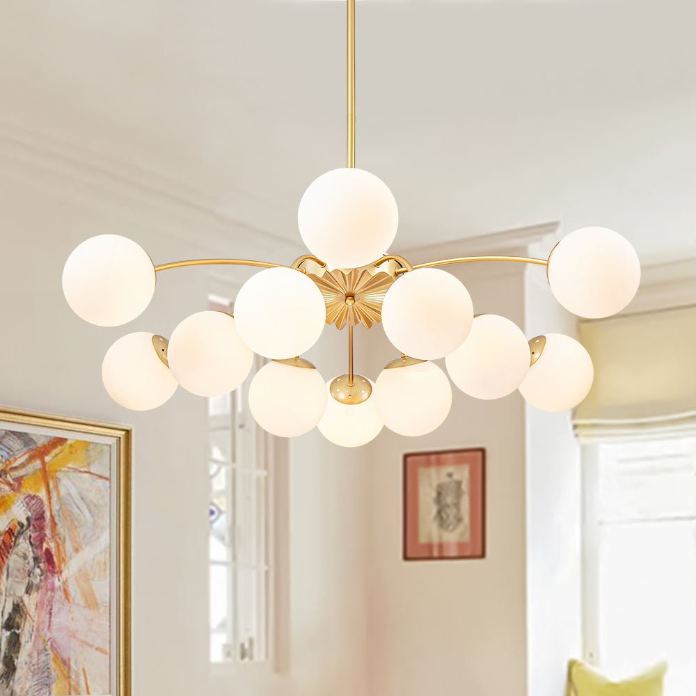 Glazen Bubble Kroonluchter 12 Lichtpunten Semi-Plafond Opaal Wit Glas Messing Chroom Zwart Moderne Hanglamp | Sulvida