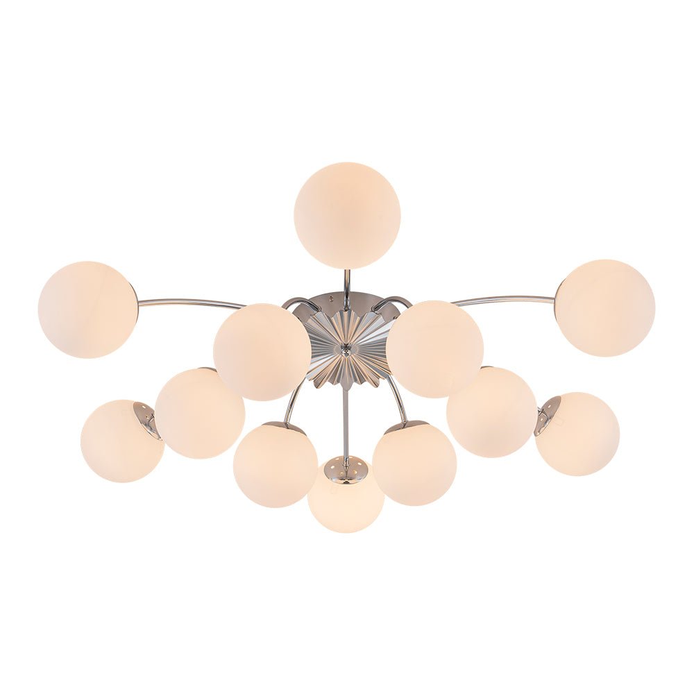Glazen Bubble Kroonluchter 12 Lichtpunten Semi-Plafond Opaal Wit Glas Messing Chroom Zwart Moderne Hanglamp | Sulvida