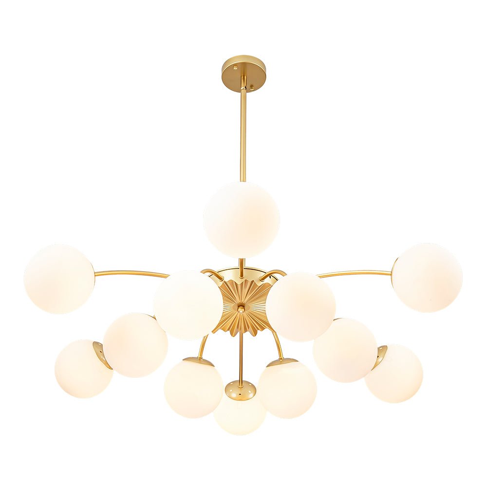 Glazen Bubble Kroonluchter 12 Lichtpunten Semi-Plafond Opaal Wit Glas Messing Chroom Zwart Moderne Hanglamp | Sulvida