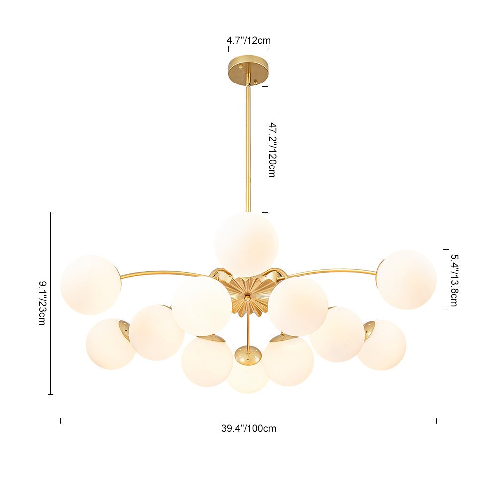 Glazen Bubble Kroonluchter 12 Lichtpunten Semi-Plafond Opaal Wit Glas Messing Chroom Zwart Moderne Hanglamp | Sulvida