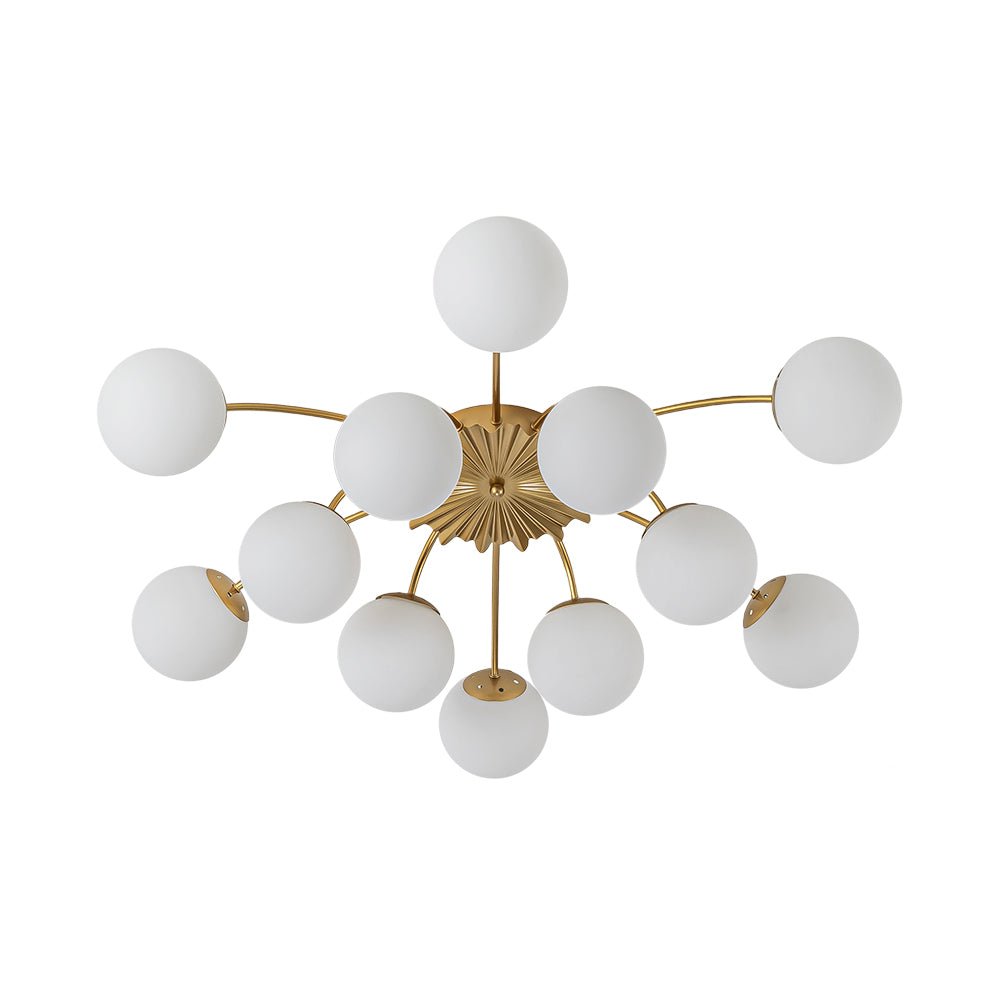 Glazen Bubble Kroonluchter 12 Lichtpunten Semi-Plafond Opaal Wit Glas Messing Chroom Zwart Moderne Hanglamp | Sulvida