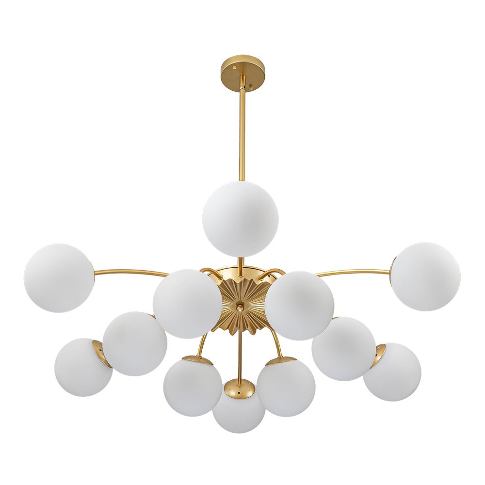 Glazen Bubble Kroonluchter 12 Lichtpunten Semi-Plafond Opaal Wit Glas Messing Chroom Zwart Moderne Hanglamp | Sulvida