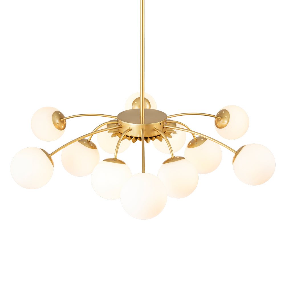 Glazen Bubble Kroonluchter 12 Lichtpunten Semi-Plafond Opaal Wit Glas Messing Chroom Zwart Moderne Hanglamp | Sulvida