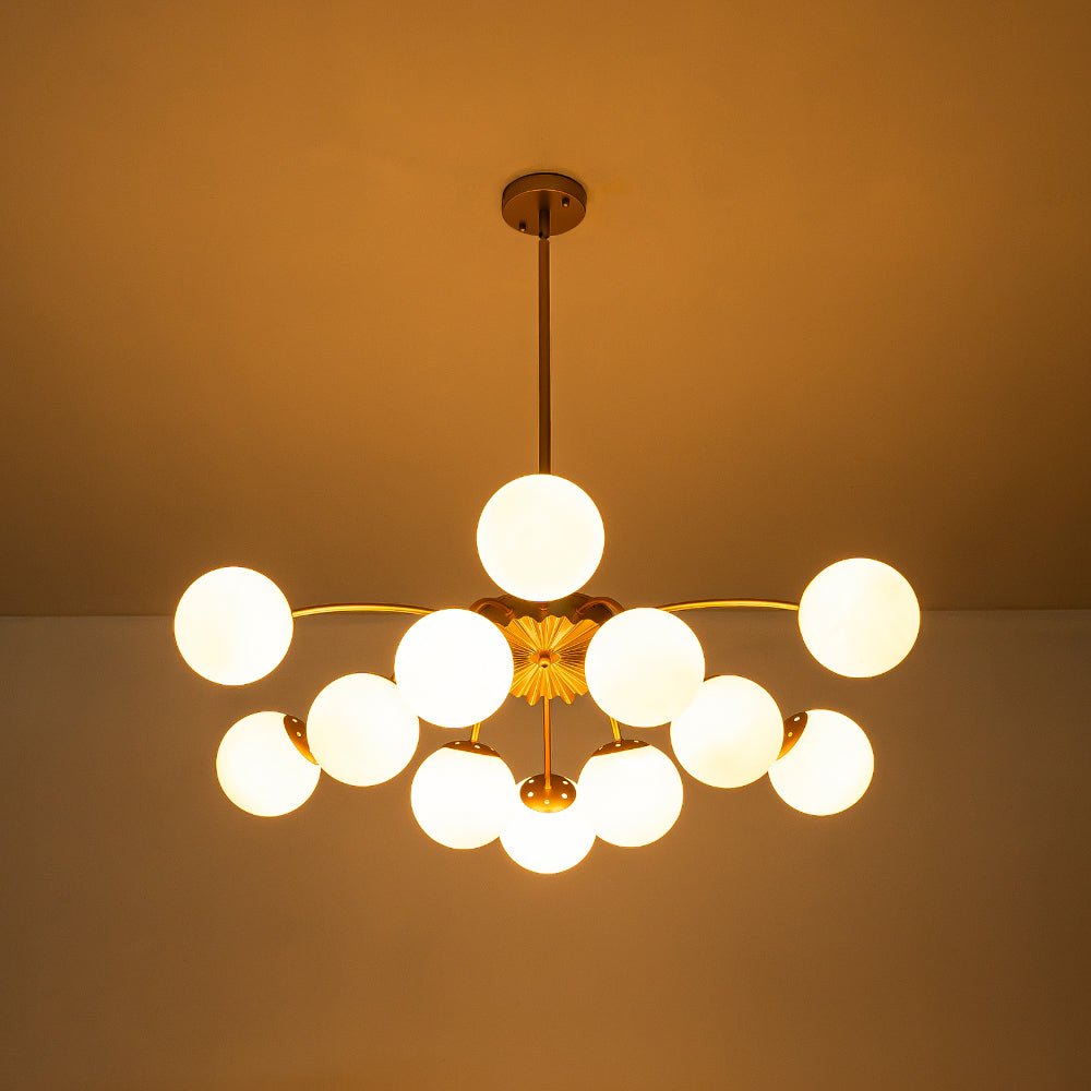 Glazen Bubble Kroonluchter 12 Lichtpunten Semi-Plafond Opaal Wit Glas Messing Chroom Zwart Moderne Hanglamp | Sulvida