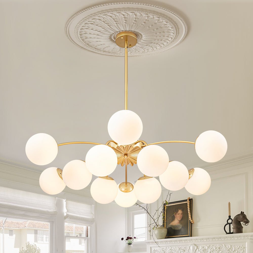 Glazen Bubble Kroonluchter 12 Lichtpunten Semi-Plafond Opaal Wit Glas Messing Chroom Zwart Moderne Hanglamp | Sulvida